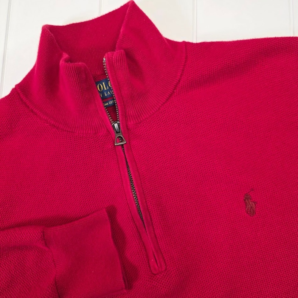 Polo Ralph Lauren Men's‎ Size L Red Pima Cotton 1/4 Zip Pullover Sweater